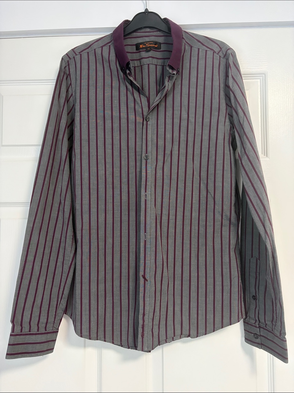 Ben Sherman Grey Shirt with Burgundy Pinstripes
